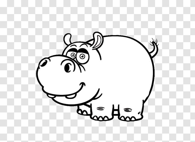Hippopotamus Cartoon Drawing Black And White Clip Art - Meng Stay Hippo Transparent PNG
