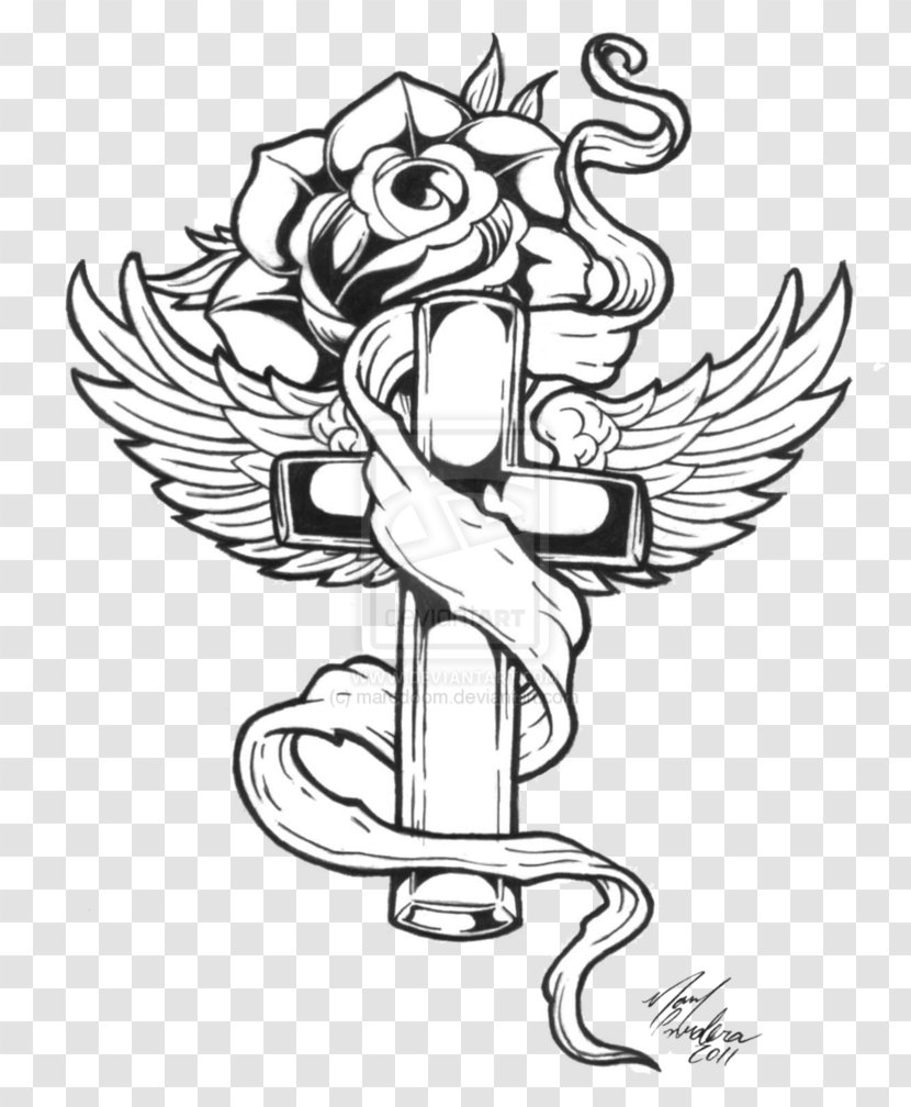 Old School (tattoo) Memorial Cross Drawing - Silhouette - Tattoo Transparent PNG