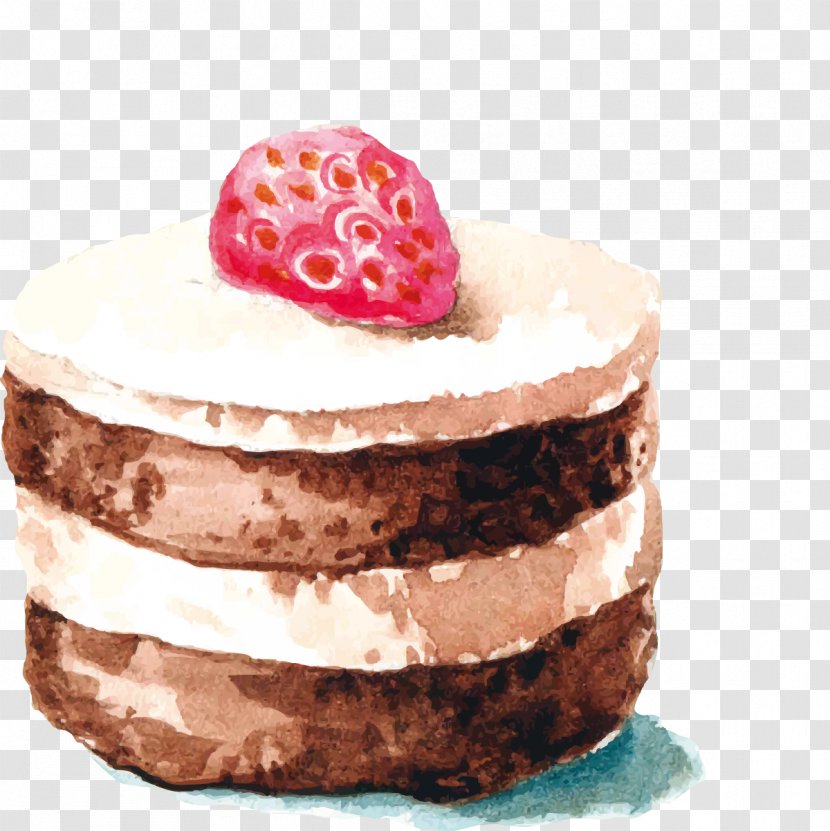 Chocolate Cake Strawberry Cream Watercolor Painting Drawing - Hand-painted Transparent PNG