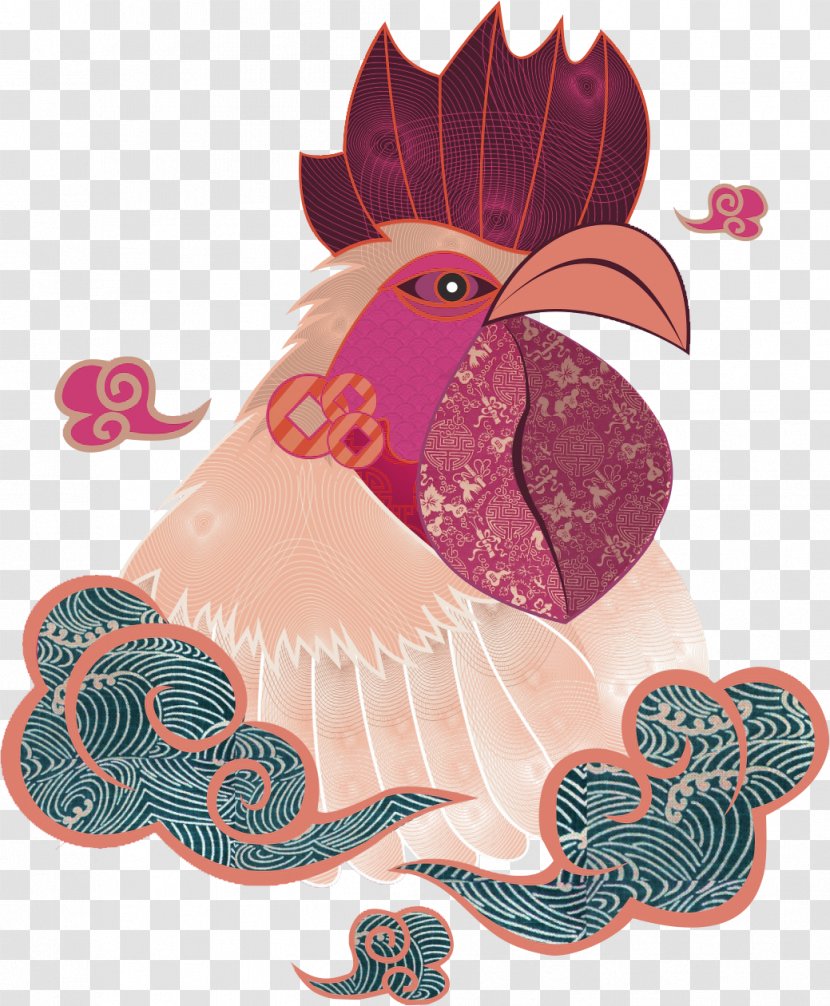 Chinese New Year Zodiac - Rooster - Red Wind Cock Decoration Pattern Transparent PNG