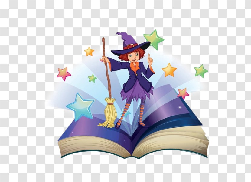 Book Cowboy Clip Art - Cartoon Cute Little Witch Standing On The Magic Transparent PNG