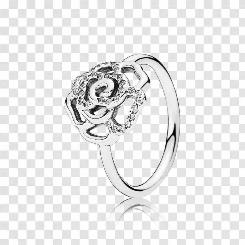 Pandora Silver CZ Shimmering Delicate Rose Ring Cubic Zirconia Jewellery - Flower Purl Transparent PNG