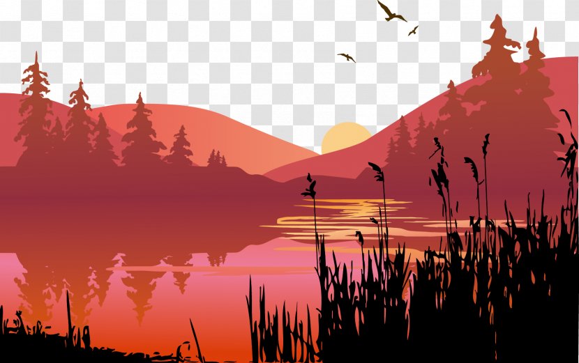 Sunset Lake Clip Art - Vector Transparent PNG