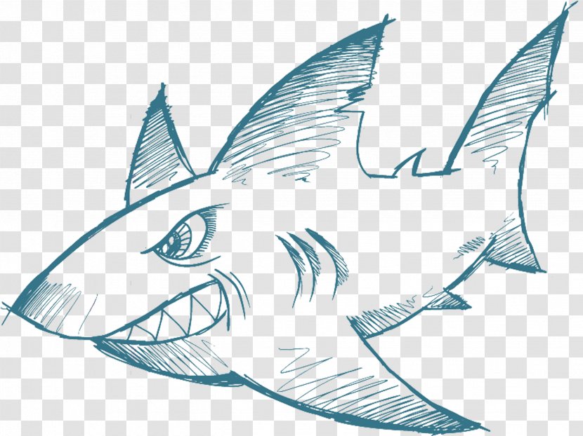 Shark Drawing Fish - Line Art - Hand Drawn Transparent PNG