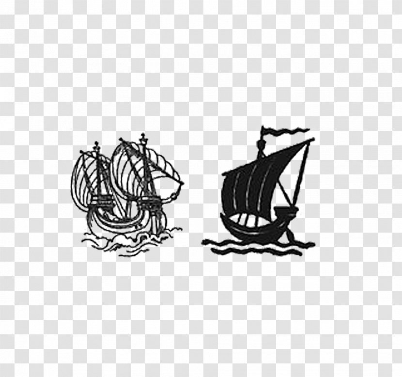 Watercraft Sailing Ship Silhouette - Monochrome - Hand-painted Transparent PNG