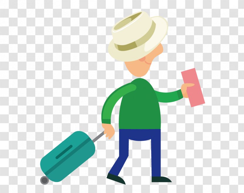 Travel Tourism Cartoon Suitcase - Hand - Hat Luggage To The Airport People Transparent PNG