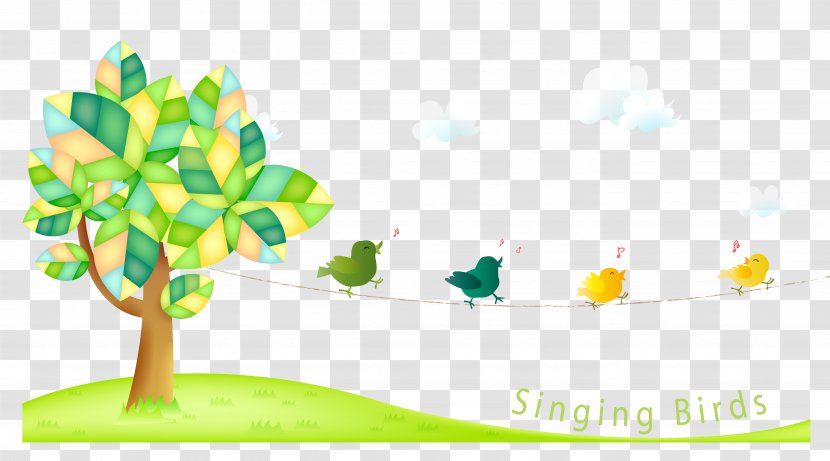 Bird Singing Cartoon Clip Art - Flower - Birds In The Trees Transparent PNG