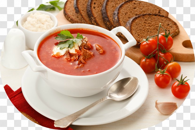 Borscht Rye Bread Ukrainian Cuisine Russian Tomato Soup - Parsley - Lunch Transparent PNG