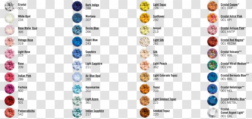 Imitation Gemstones & Rhinestones Color Chart Swarovski AG - Retail - Crystal Glass Button Elements Transparent PNG