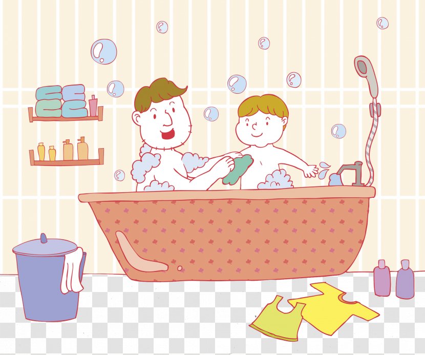 Bathing Bathtub Shower - Father And Son Take A Bath Together Transparent PNG