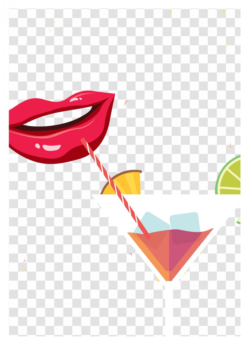 Poster Drink - Rectangle - Summer Creative Background Lips Drinking Lemonade Transparent PNG