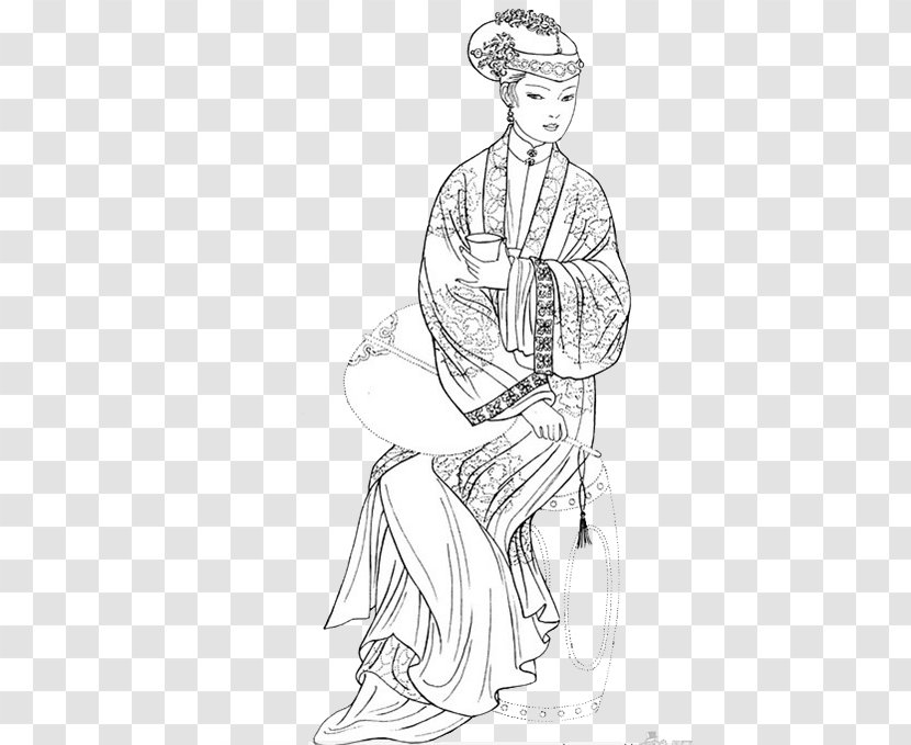 History Of China Qing Dynasty Yuan Coloring Book - Flower - Sketch Decent Women Transparent PNG