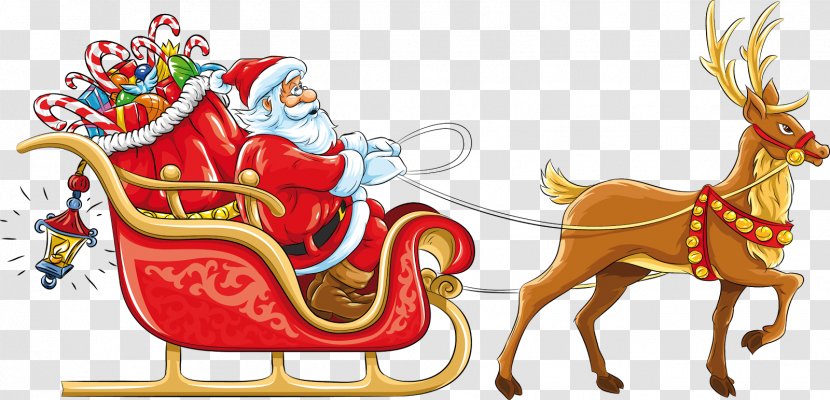 Santa Claus's Reindeer Sled Clip Art - Fictional Character - Sleigh Transparent PNG