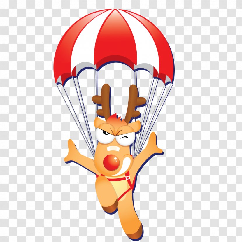 Deer Elk Christmas Santa Claus Illustration - Hot Air Balloon - Skydiving Transparent PNG