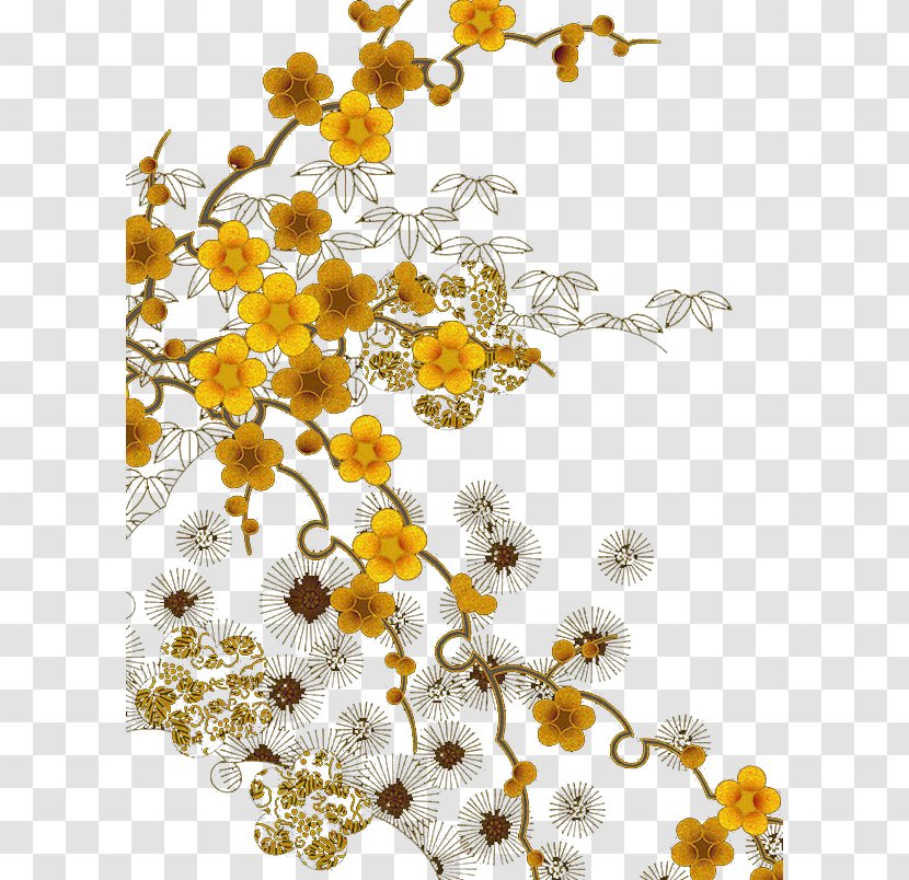 Floral Design Yellow Flower Gold - Designer - Golden Plum Blossom Transparent PNG