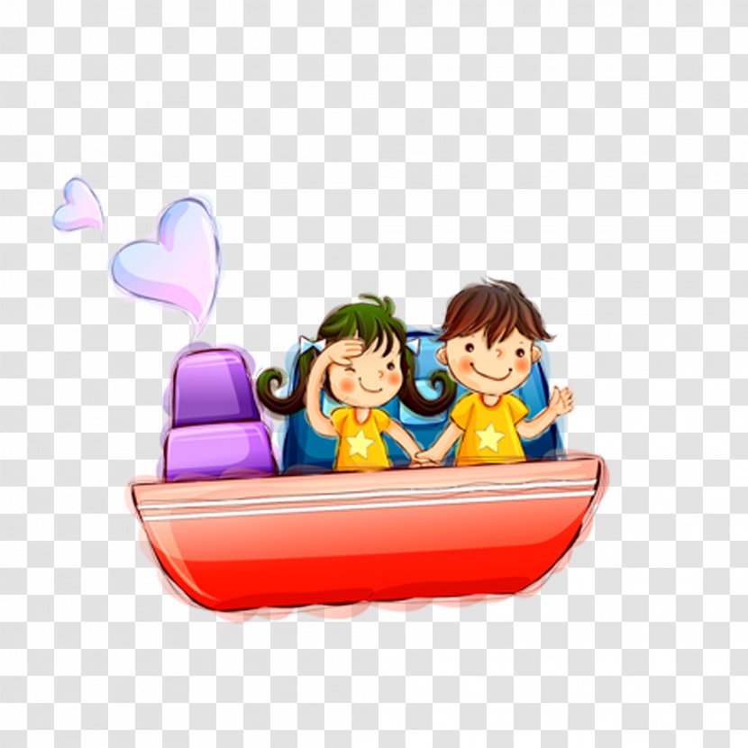 Watercraft Cartoon Child - Watercolor - Two Children Sitting In The Boat To Play Transparent PNG