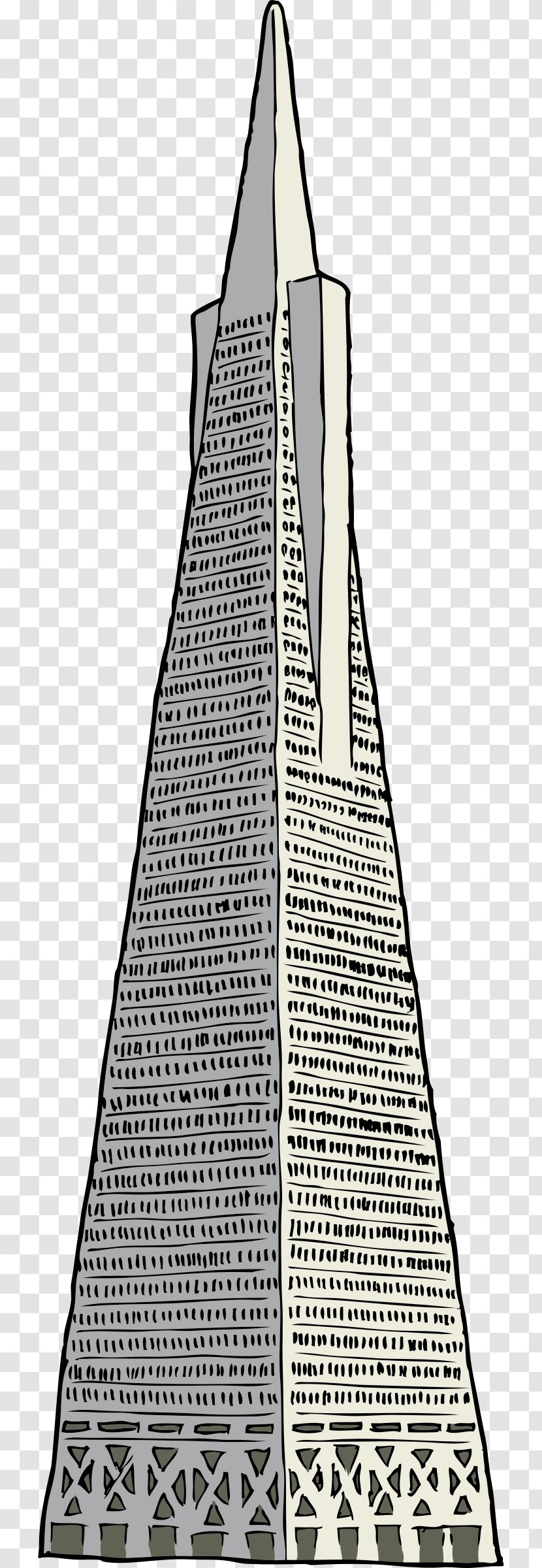 Transamerica Pyramid Coit Tower Building Clip Art - Black And White - Skyscraper Transparent PNG
