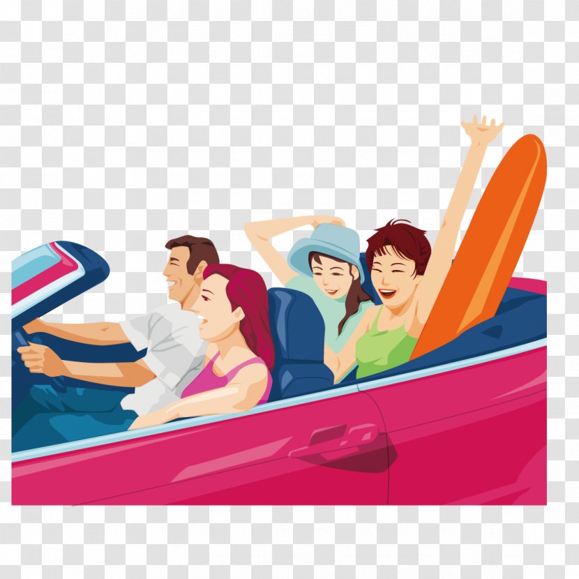 Sports Car Cartoon Illustration - Fun - Open Wagons Men And Women Transparent PNG