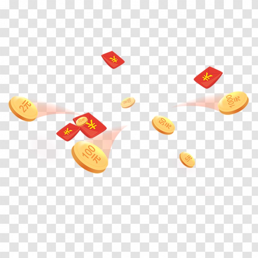 Red Envelope Chinese New Year - Coins Floating Material Transparent PNG