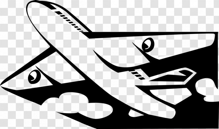 Airplane Jet Aircraft Clip Art Airliner - Black And White Transparent PNG