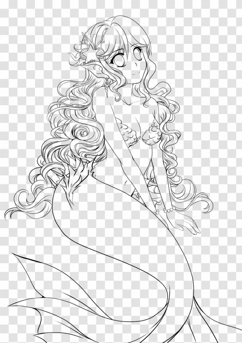 Line Art Drawing Mermaid White Inker - Neck Transparent PNG
