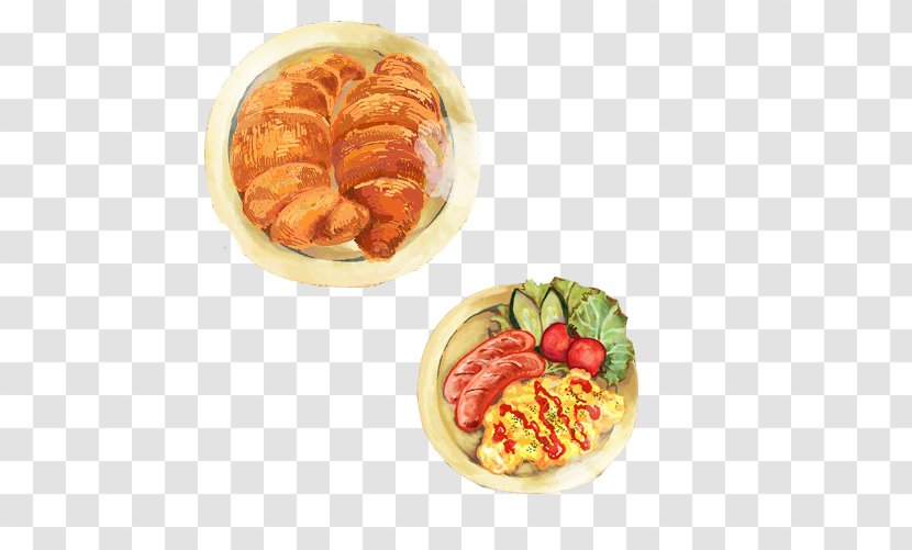 Quiche Omurice Gimbap Breakfast Fried Rice - Chicken Egg - Horn Bread Vegetable Salad Hand Painting Material Picture Transparent PNG