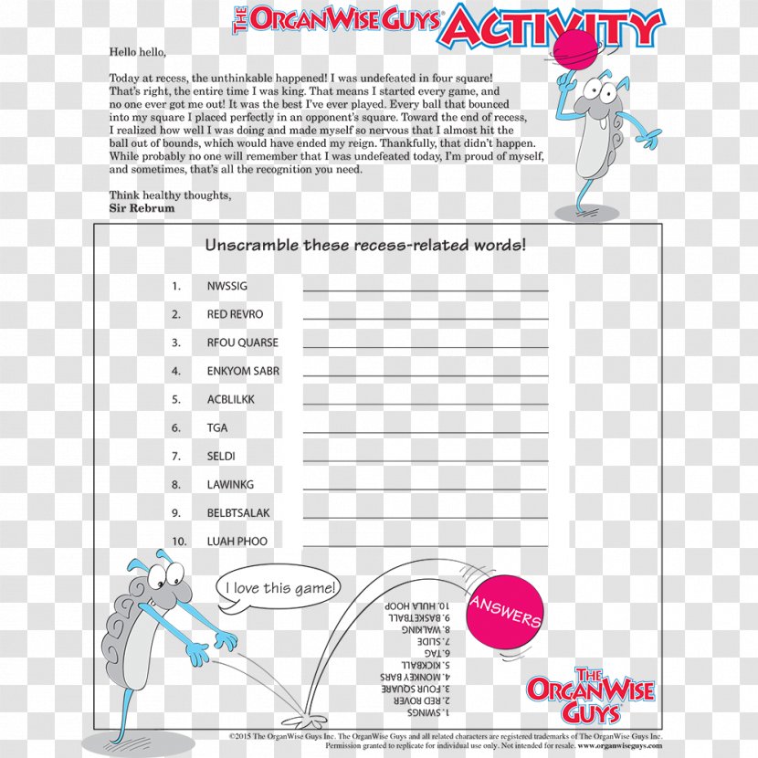 Worksheet Child Health Education The OrganWise Guys - Area Transparent PNG