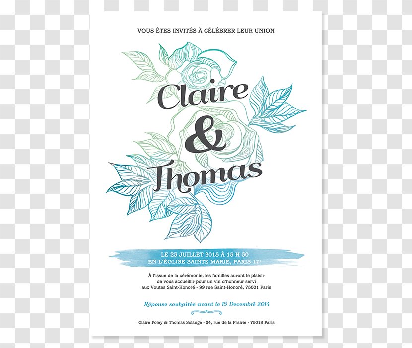 Marriage In Memoriam Card Convite Flower Save The Date - Brand - Invitation Fleur Transparent PNG