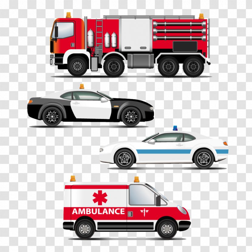 Police Car Ambulance - Royalty Free - Hand-painted Cartoon Fire Engines And Emergency Vehicles Transparent PNG