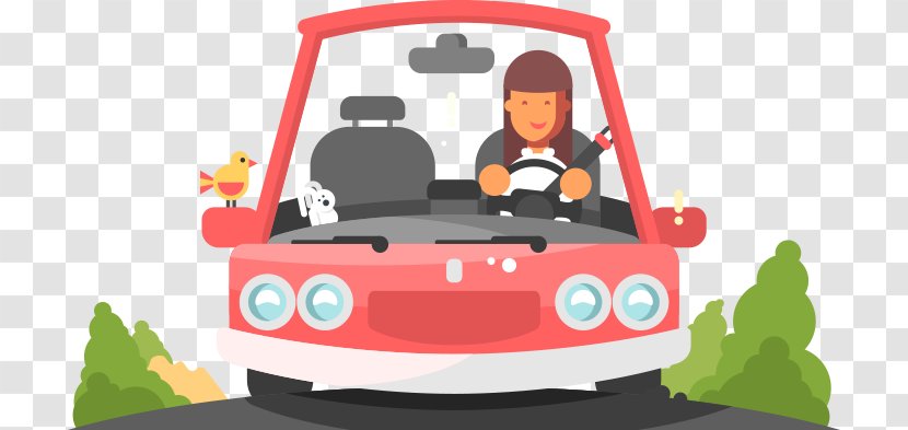 Clip Art Illustration Driving Vector Graphics Car - Flat Design - School Transparent PNG