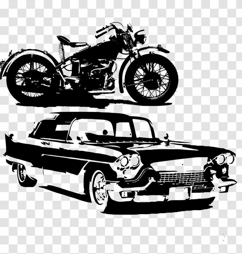 Car Black And White Euclidean Vector - Automotive Exterior - Hand-painted Motorcycles Cars Transparent PNG