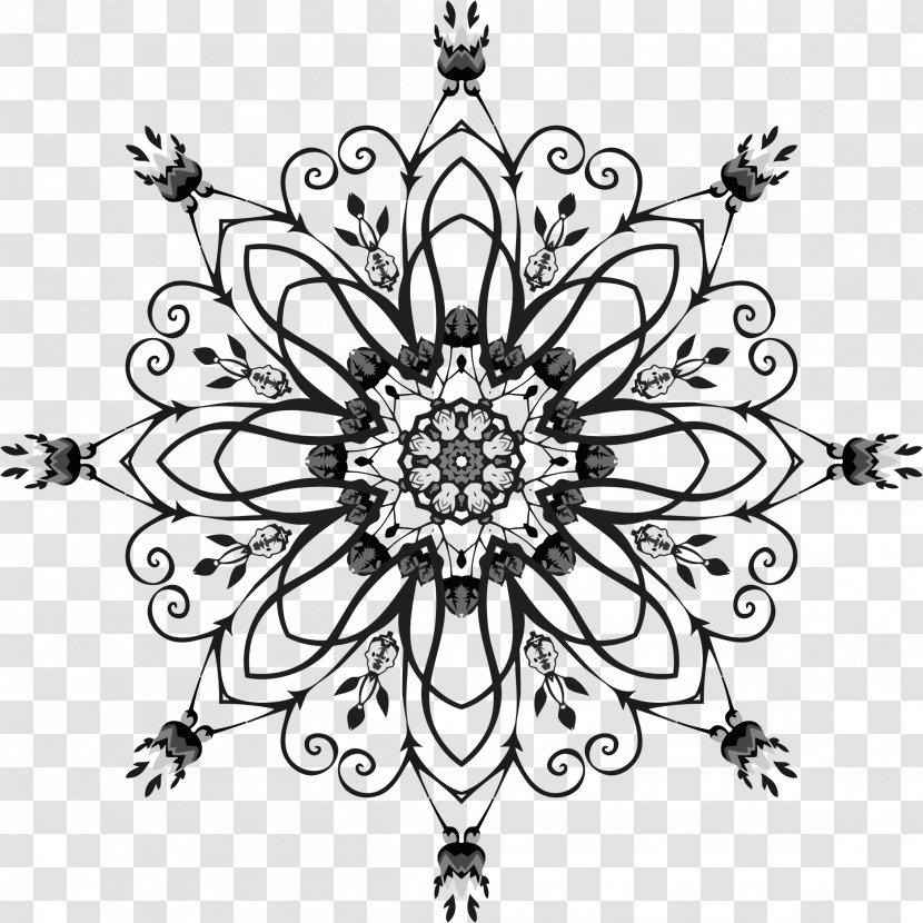 Visual Arts Floral Design Monochrome - Black And White - Mandala Transparent PNG