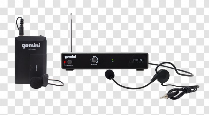 Wireless Microphone Headset Lavalier Gemini VHF Series VHF-01HL Professional Audio DJ Equimpent - Lapel Mic Transparent PNG