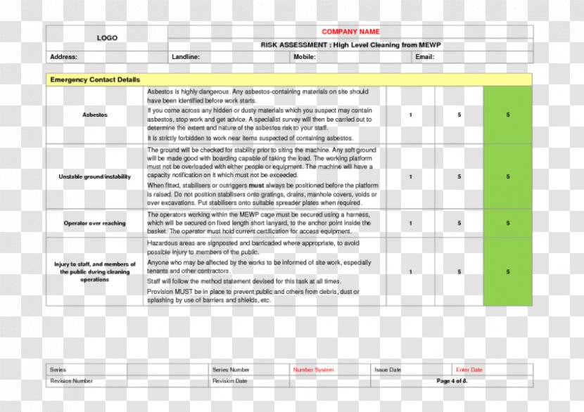 Risk Assessment Document Aerial Work Platform Concept - Environmental Awareness Transparent PNG