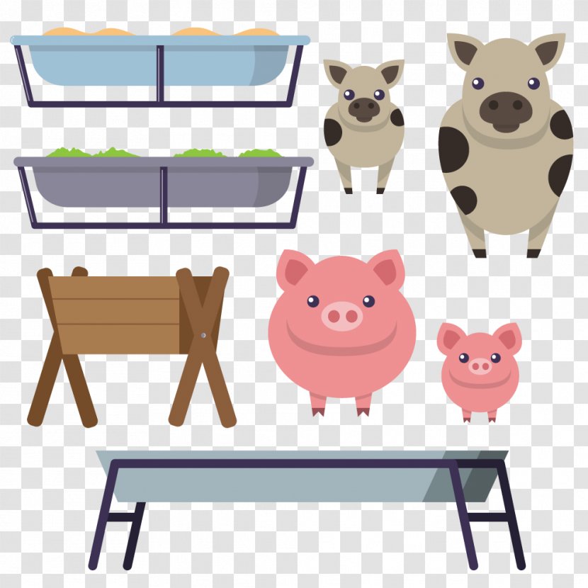 Domestic Pig Cattle Manger Clip Art - Agriculture - Vector Pigs Transparent PNG
