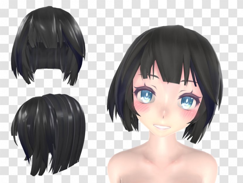 Black Hair Bangs Blue Coloring - Tree - Mmd Shorts Transparent PNG