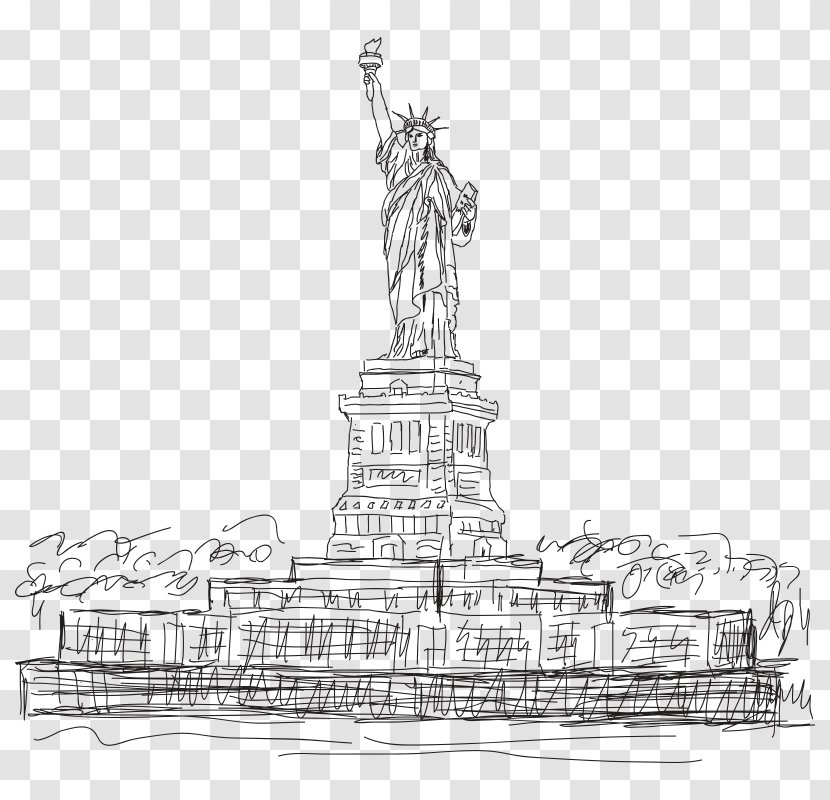 Statue Of Liberty Freedom Drawing Clip Art - Black And White - Hand Painted Free Goddess Transparent PNG