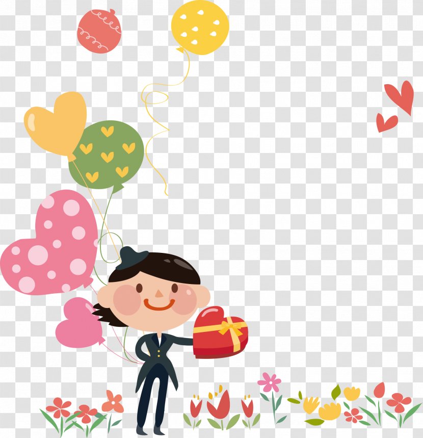 Cartoon Speech Balloon Animation Illustration - Art - Love Boy Holding Balloons Transparent PNG