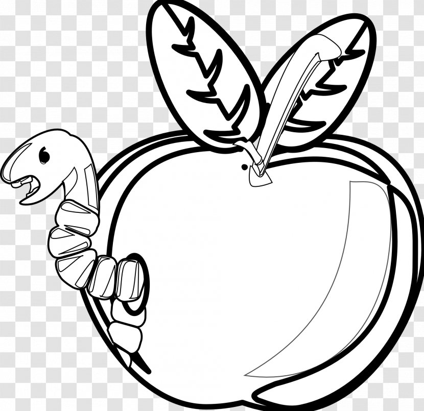 Black And White Apple Clip Art - Tree - Worm Cliparts Transparent PNG