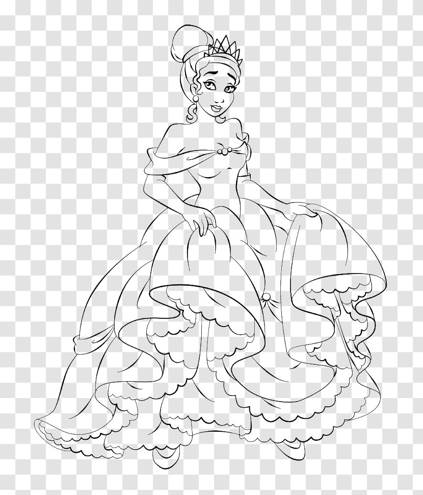 Tiana Coloring Book Line Art Disney Princess Belle - White Transparent PNG