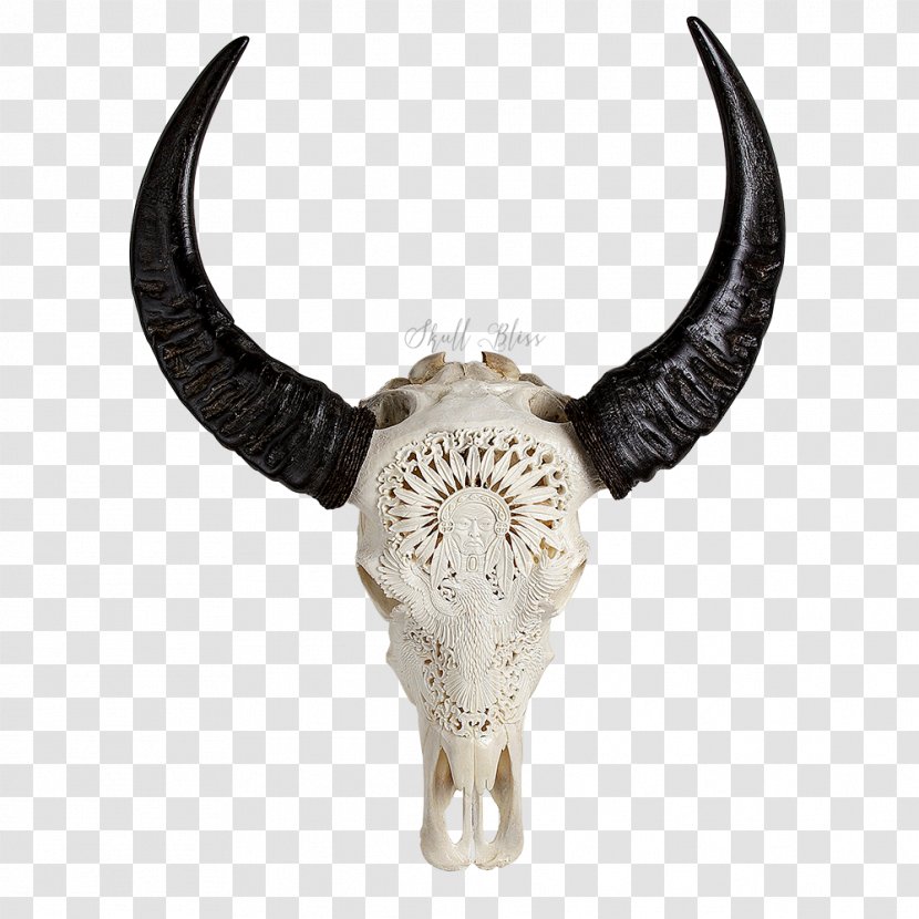 Carabao Cattle Horn Skull Head - Wood Carving Transparent PNG