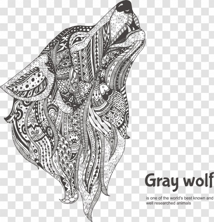 Wolf Coloring Book Drawing Doodle Vector Graphics - Tree - Gray Transparent PNG