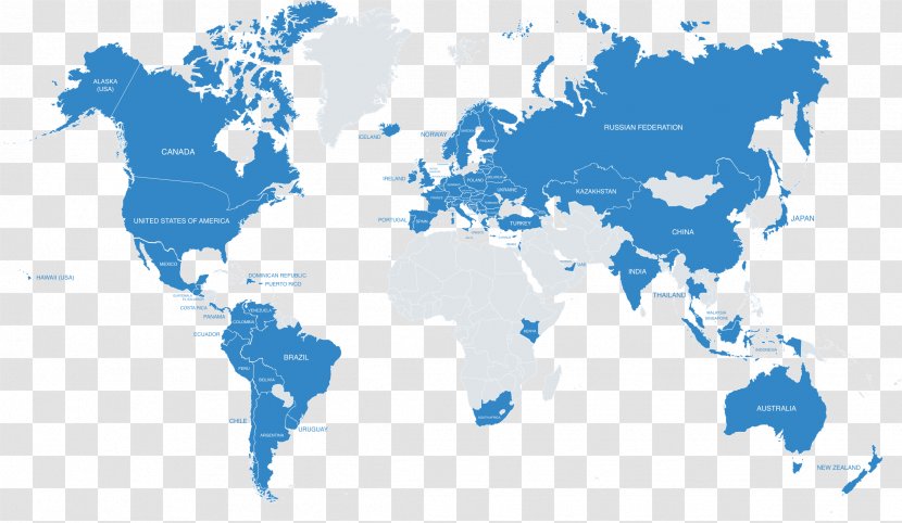 World Map Silhouette - Blue Transparent PNG