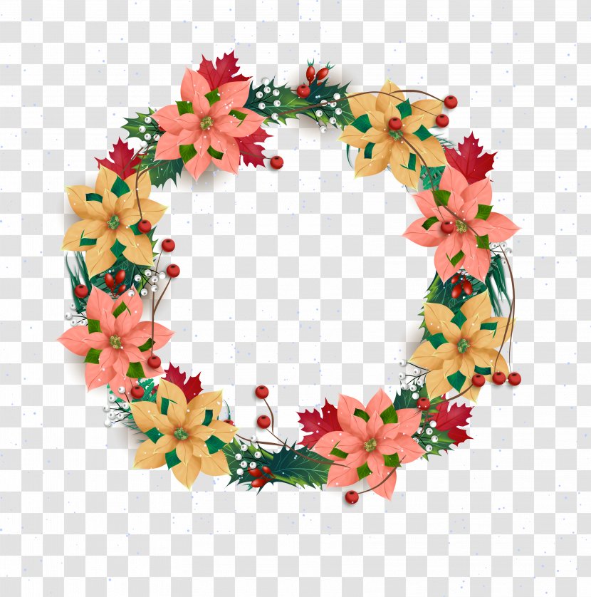 Wreath Christmas Flower - Floral Design - Vector Transparent PNG