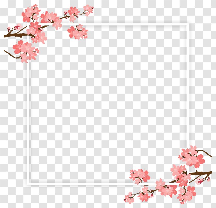 Cherry Blossom Tree Branch - Pink - Frame And PSD Transparent PNG