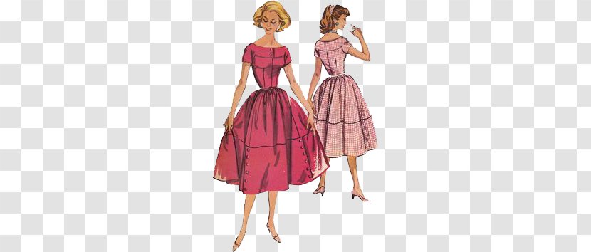 1950s 1960s Dress Vintage Clothing Pattern - Cartoon - Women Transparent PNG