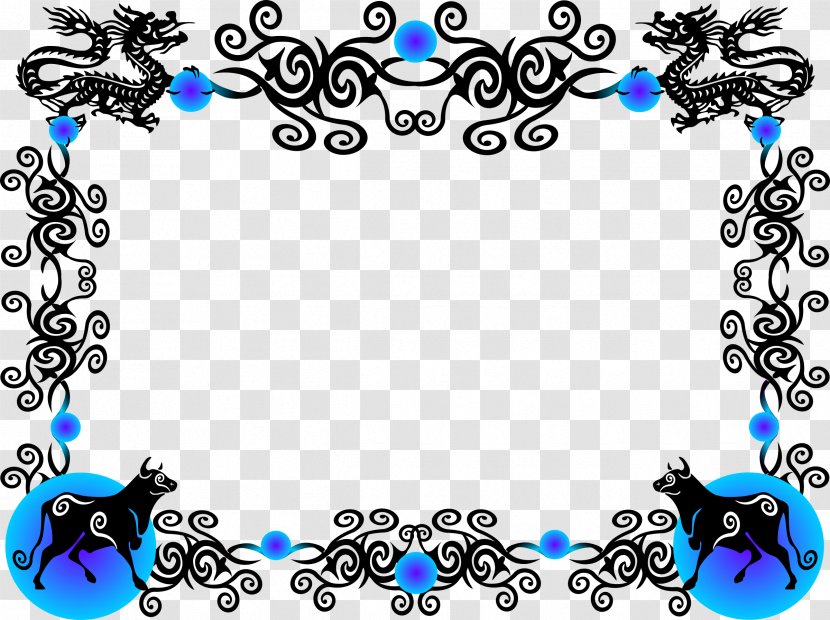 China Borders And Frames Chinese Dragon Clip Art - Black White - Ox Transparent PNG