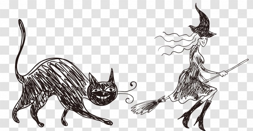 Halloween Boszorkxe1ny Jack-o-lantern - Cat - Witch Transparent PNG
