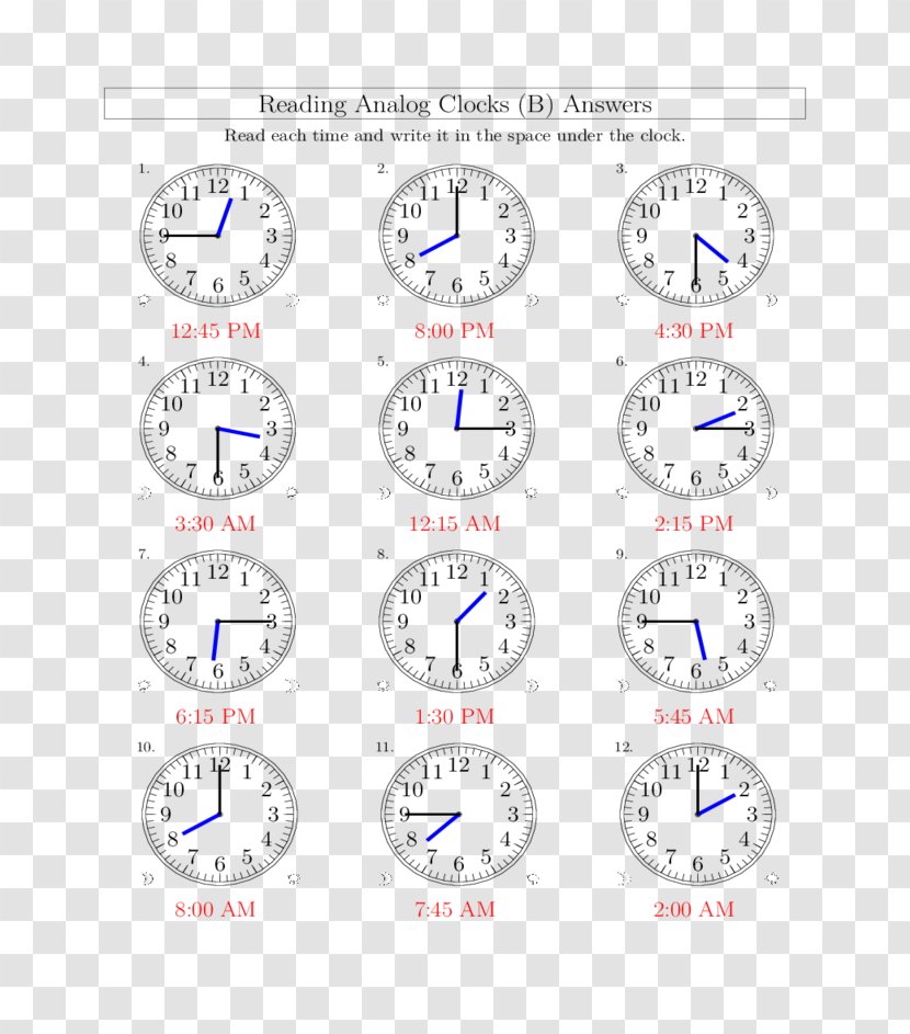 Clock Hour Measurement Time Worksheet - Learning Transparent PNG