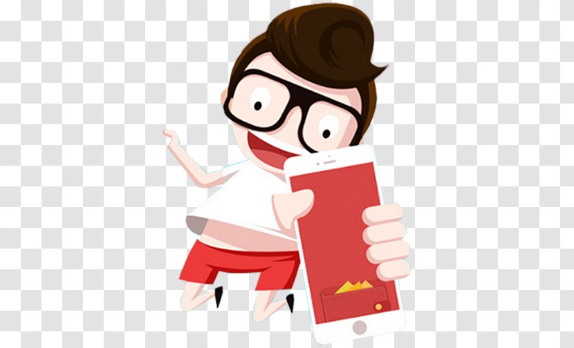 Mobile Phone Computer Network Payment App - World Wide Web - Cartoon Beauty Holding A To Grab Red Envelope Material Transparent PNG